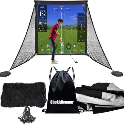 Golf Simulator Impact Screen with Black Double Layer Blackout Cloth Shank Side Netting