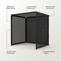 DIY Golf Simulator Impact Screen Frame Enclosure Kit Set, Use with Simulators, Durable Fabric with Velcro, Reinforced Black Border, 9.8'X9.8'X4.9' — Feature Infographic