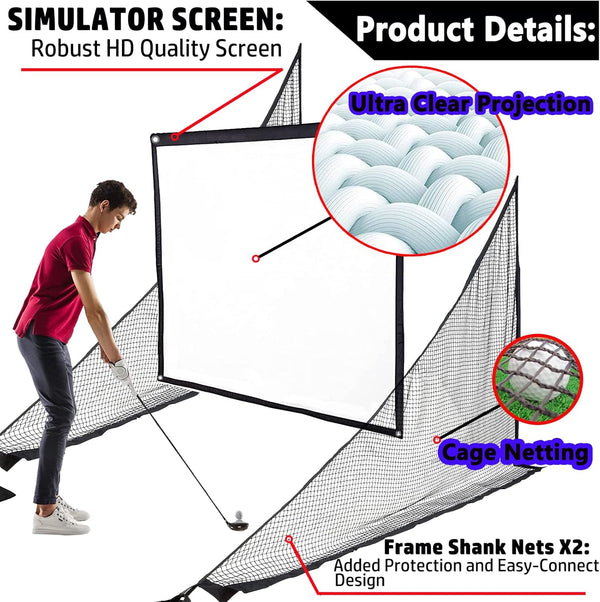 Golf Simulator Impact Screen with Black Double Layer Blackout Cloth Shank Side Netting