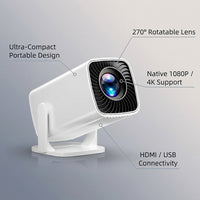 Mini Projector 4K Support 1080P 270° Rotation — Feature Infographic
