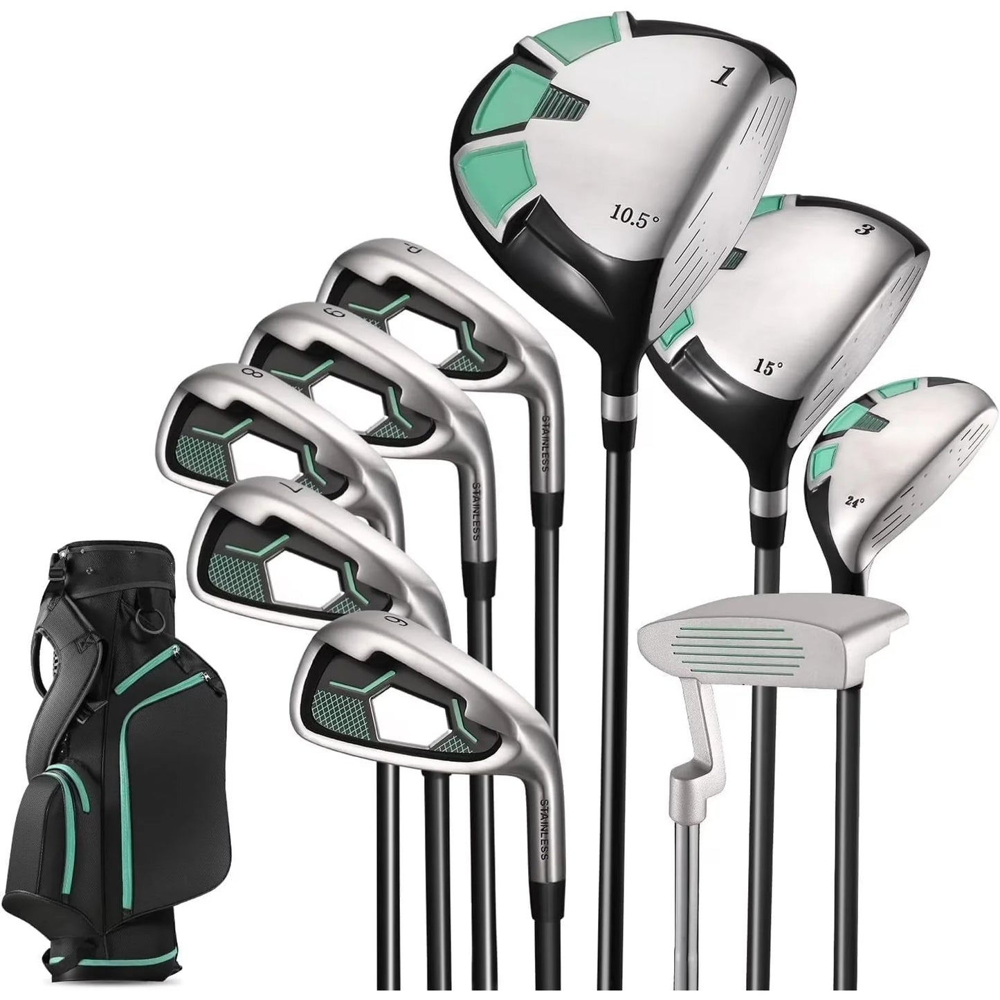 Golf Club Set 9 Piece Complete Golf Set for Right Handed with Stand Bag and 3 Bonus Head Covers