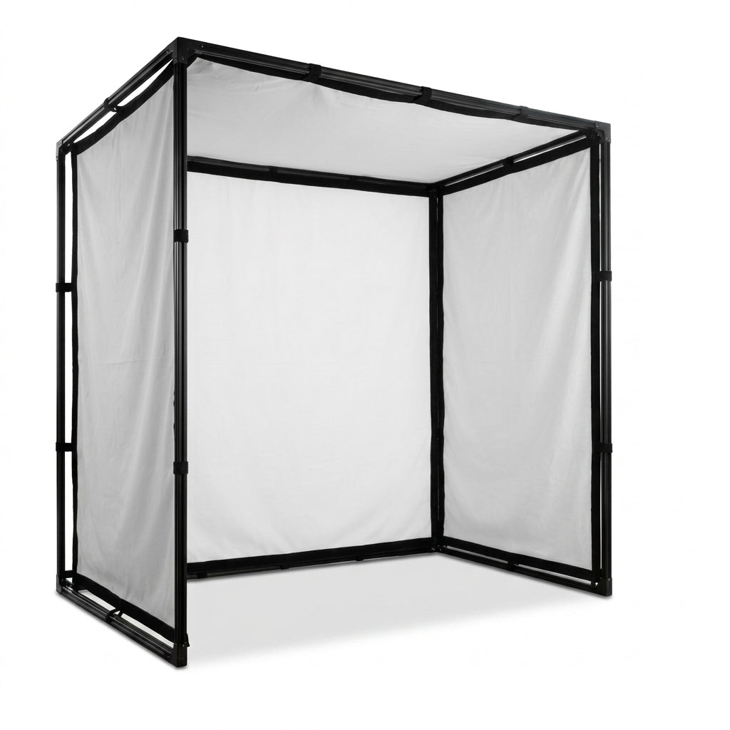 DIY Golf Simulator Impact Screen Frame Enclosure Kit Set, Use with Simulators, Durable Fabric with Velcro, Reinforced Black Border, 9.8'X9.8'X4.9' — Studio Shot